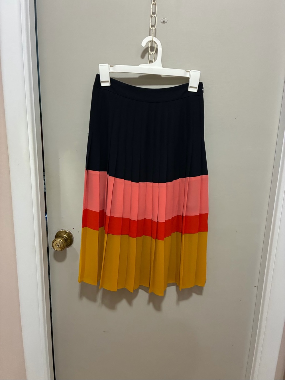 Ann Taylor Colorblock Midi Skirt in Black, Pink, Red & Mustard